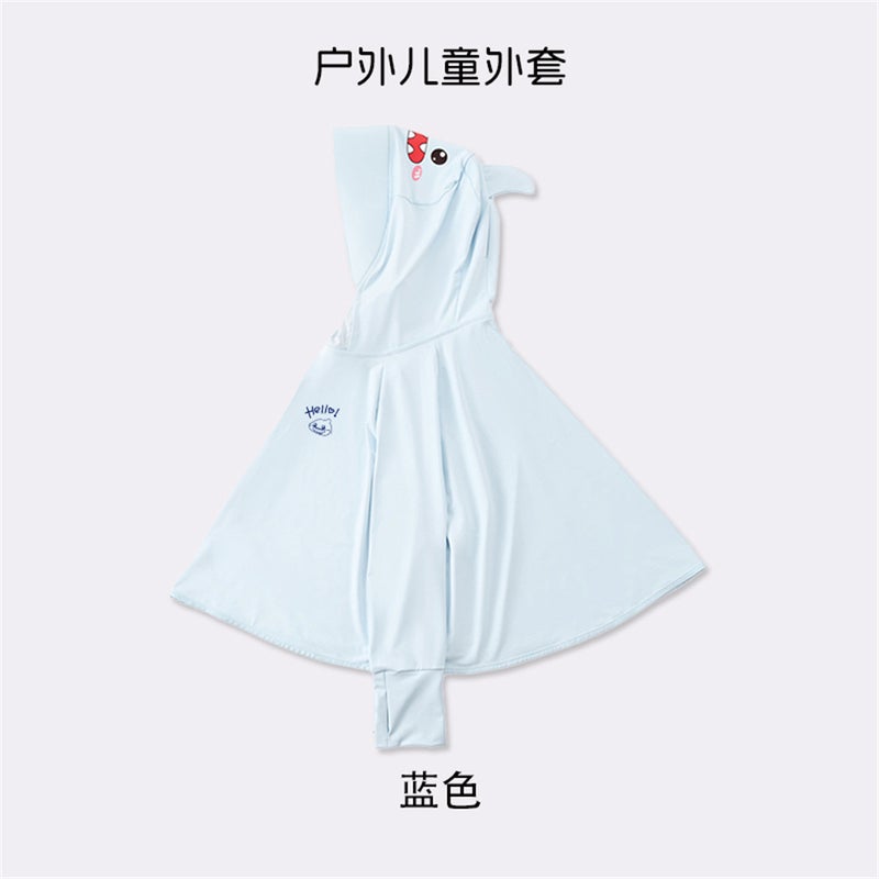 Childrens Sunscreen Clothing Summer Breathable UV Protection Sunscreen Shawl Cute Cartoon Baby Sunscreen Coat Shark blue