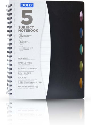 Doms 5 Subject Notebook, A4 Size, 150 Sheets, Multicolor