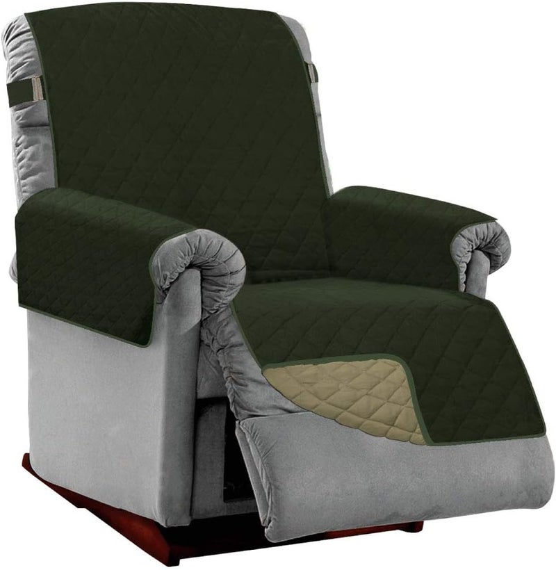 Sofa Shield Recliner Slip Cover with Patented Strap, Cushion Protector, US Designed Reversible Stain and Dog Tear Resistant Slipcover, 28 inch Seat, Washable Covers for Dogs Pets, Hunter Green Sage - Image 1