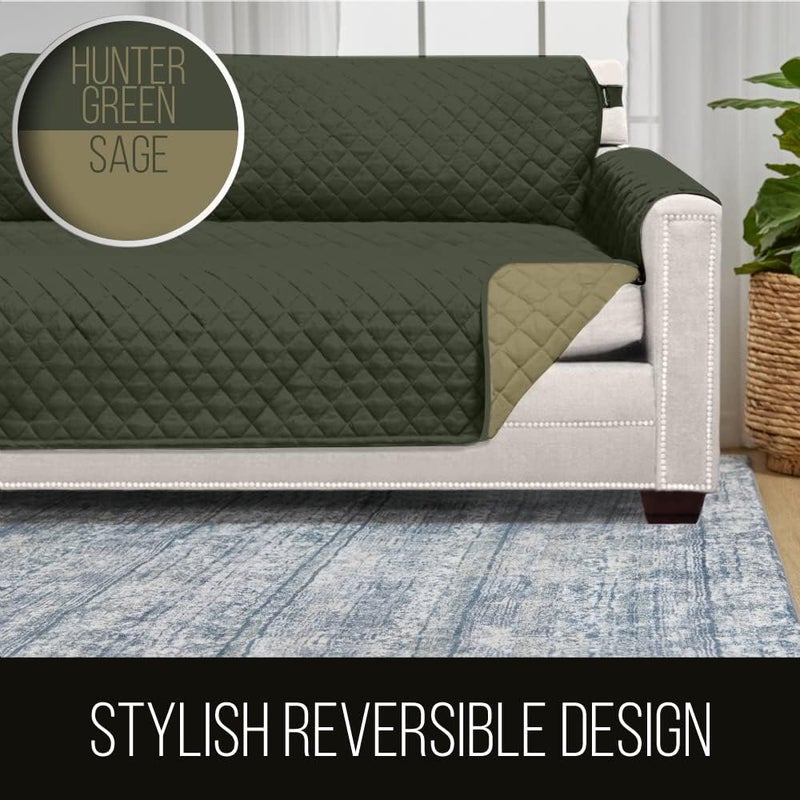 Sofa Shield Recliner Slip Cover with Patented Strap, Cushion Protector, US Designed Reversible Stain and Dog Tear Resistant Slipcover, 28 inch Seat, Washable Covers for Dogs Pets, Hunter Green Sage - Image 5