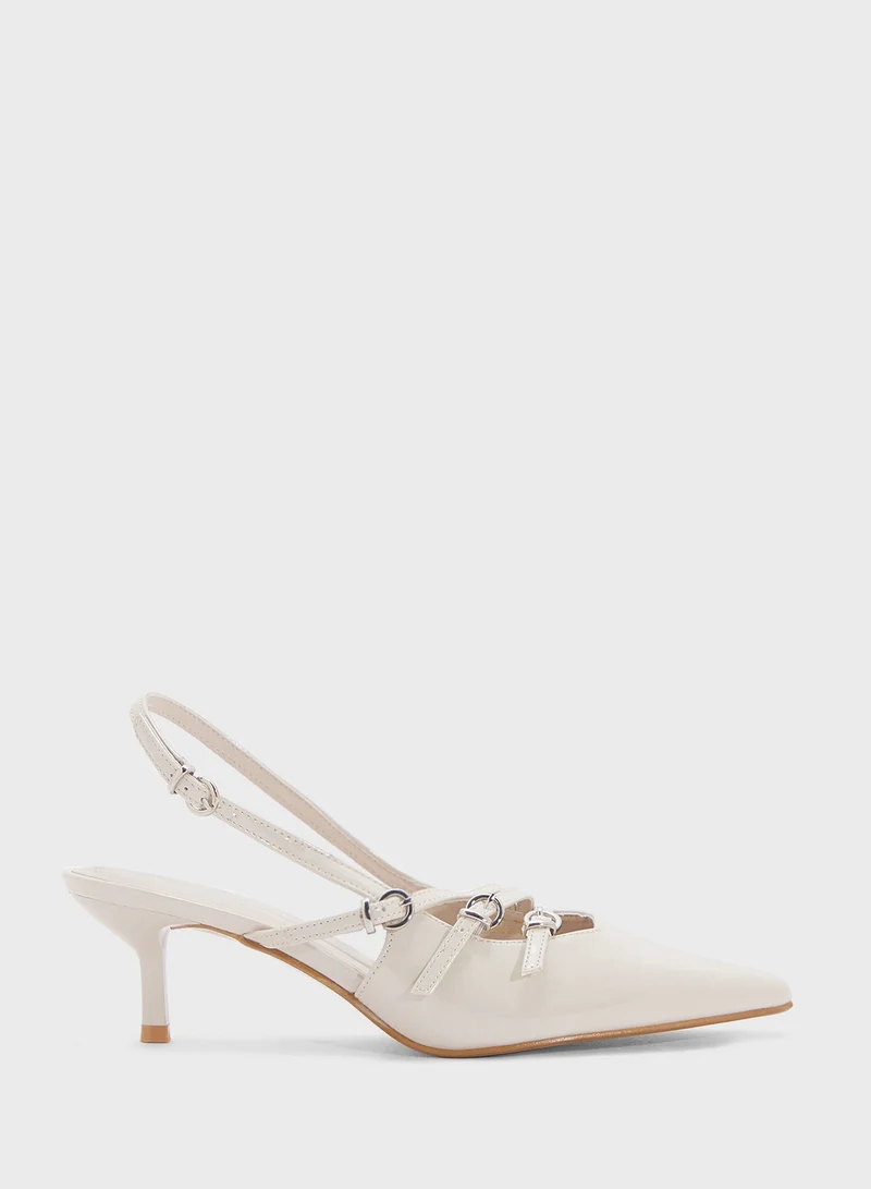 Pink Step Pointed Sling Back Pump