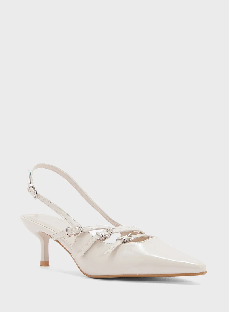 Pink Step Pointed Sling Back Pump