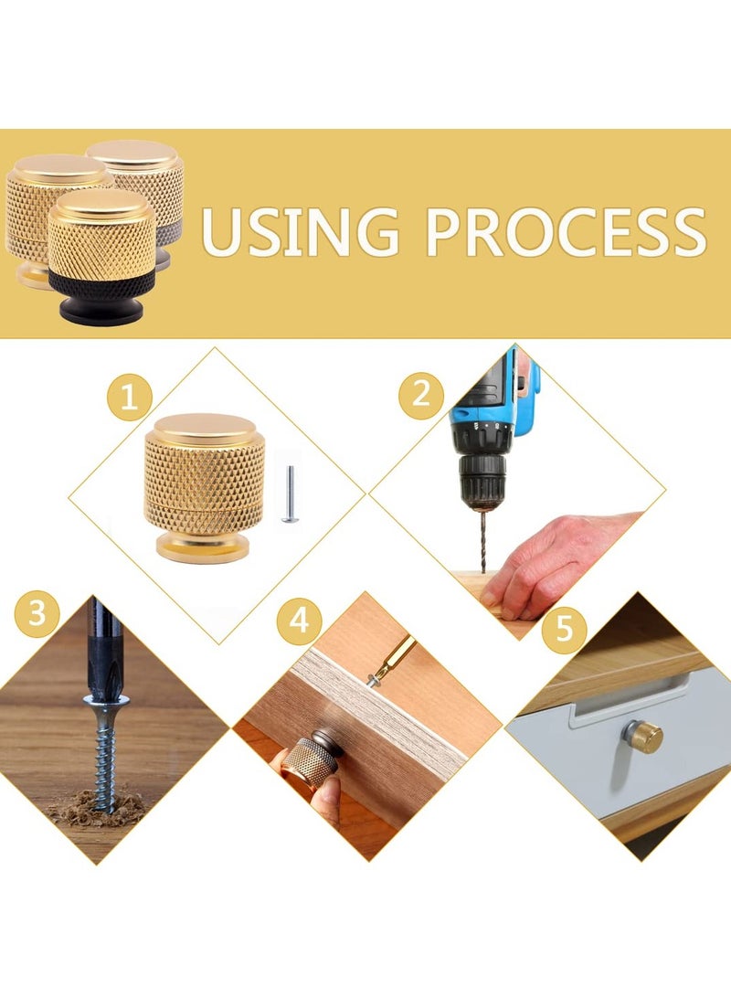 Cabinet Knobs 9 Pieces 1inche Drawer Knob Aluminum Knurled Round Kitchen Cabinet Knobs Gold and Grey Oxidation Finish with Diamond Decorative for Cupboard Vanity Dressers Cabinets Furniture - Image 5