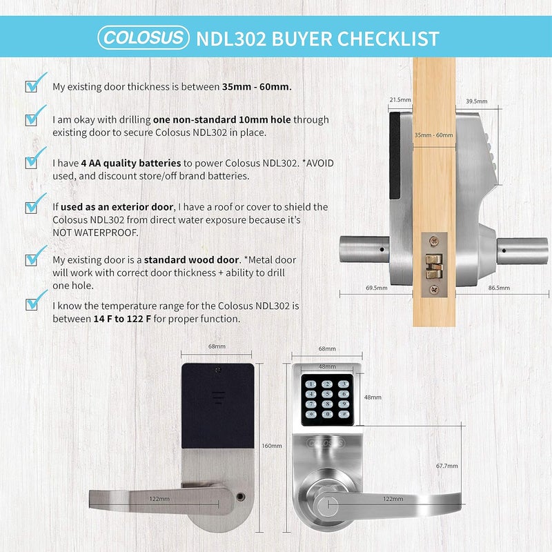 COLOSUS Electronic Smart Door Lock, Keyless Entry with Keypad, Key Fobs, Remote Control, Keys for Home, Office or Commercial, Silver NDL302 - Image 5