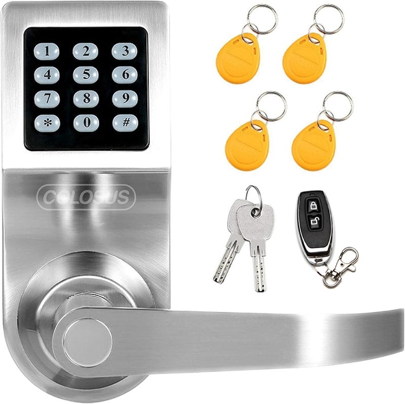 COLOSUS Electronic Smart Door Lock, Keyless Entry with Keypad, Key Fobs, Remote Control, Keys for Home, Office or Commercial, Silver NDL302 - Image 1