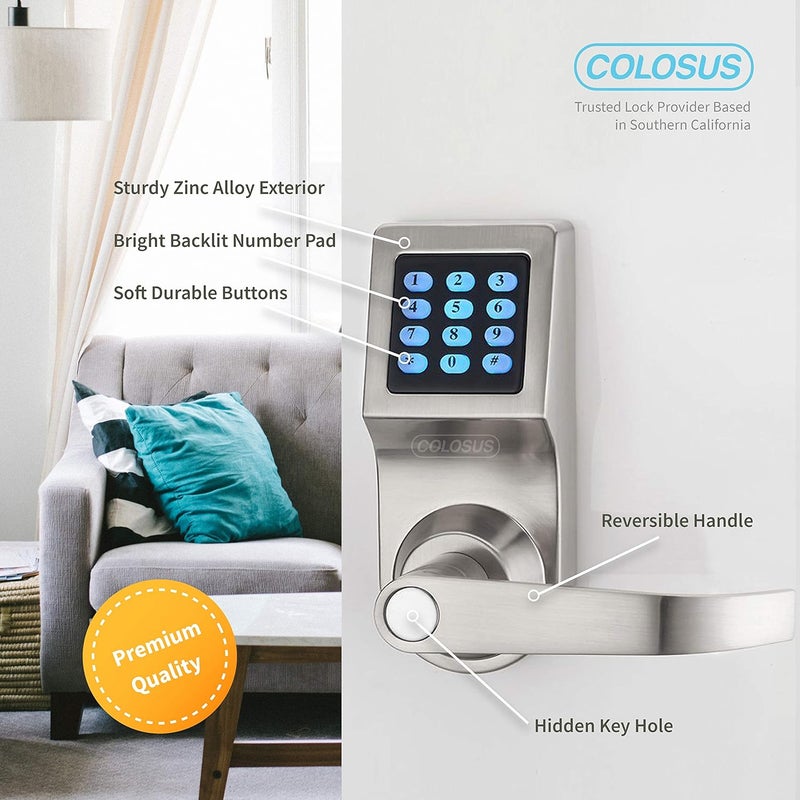 COLOSUS Electronic Smart Door Lock, Keyless Entry with Keypad, Key Fobs, Remote Control, Keys for Home, Office or Commercial, Silver NDL302 - Image 2