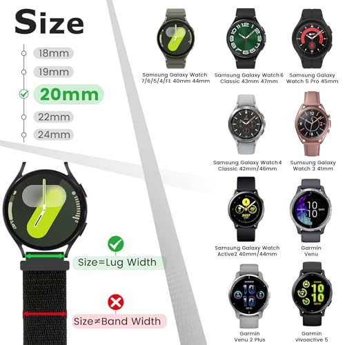 AVOD 20mm Nylon Quick Release Band Compatible with Samsung Galaxy Watch 7 6 5 4 FE 40mm 44mm 45mm/Watch 6 4 Classic 43mm 47mm 42mm 46mm/Garmin Vívoactive 6/5/3/3 Music/Amazift Active 2/Active - Image 2