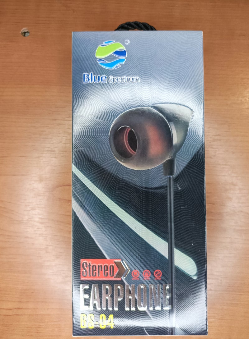 Blue Spectrum BS-04 Wired Earphones with Microphone for Calls - Black  - Image 1