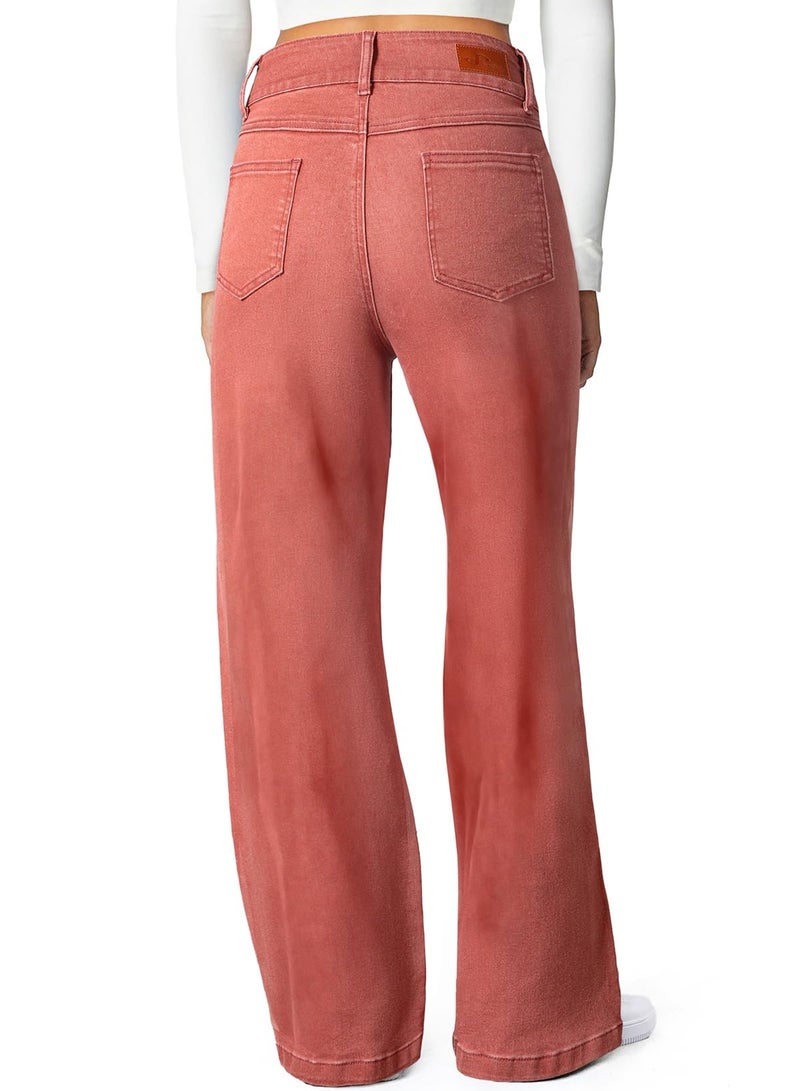 Sidefeel Jeans for Women High Waisted Stretchy Wide Leg Trendy Loose Straight Leg Seamed Front Denim Pants Mineral Red Size 14 - Image 2