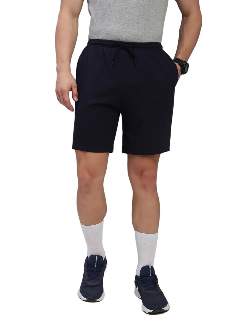 Lux Cozi Men's Cotton Regular Fit Solid Shorts with Side Pockets_COZI_2141_NB_L_1PC Navy - Image 1