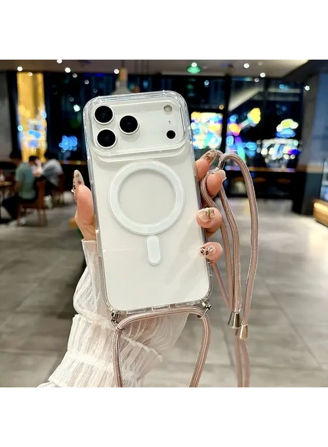 Lotus Pink Magnetic Phone Case For IPhone 16 Pro Max With Lanyard Shockproof Clear Cover - Image 1