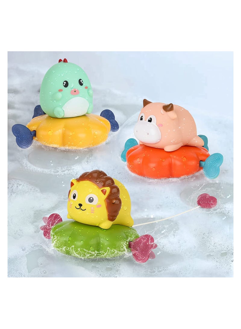 Zikra Baby Bath Toys, Floating Swimming Toys, 3PCS Baby Bathtub Toys for 6-12 Months, Temperature Sensing Water Spray Children's Bathroom Pull Line Little Lion Calf Dinosaur Swimming Toys - Image 1