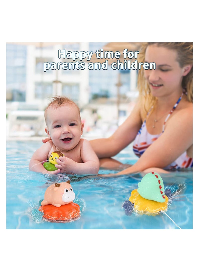 Zikra Baby Bath Toys, Floating Swimming Toys, 3PCS Baby Bathtub Toys for 6-12 Months, Temperature Sensing Water Spray Children's Bathroom Pull Line Little Lion Calf Dinosaur Swimming Toys - Image 2