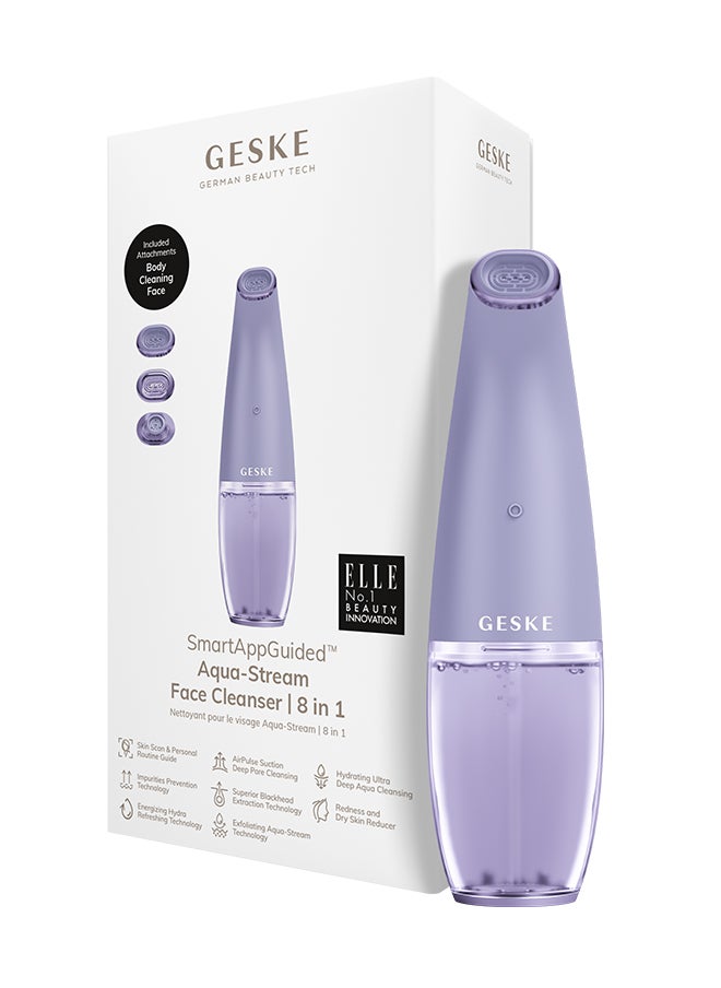 GESKE - GESKE Aqua-Stream Face Cleanser | 8-in-1| Multifunctional Hydra Face Care Device  | Professional FacialSuction  Cleaning  Moisturizing and Exfoliating Device for Home Use- Purple - Image 1