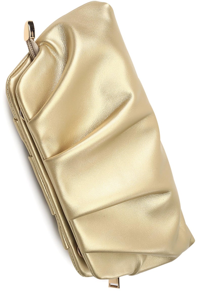 FanChris Evening Bag for Women Ruched Clutch Purse Detachable Metal Chain Crossbody Bag(Pale gold) - Image 2
