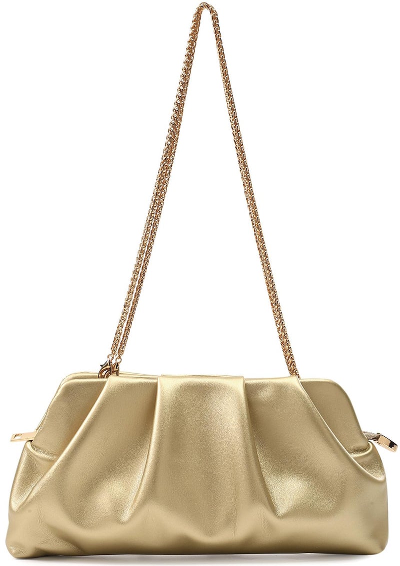 FanChris Evening Bag for Women Ruched Clutch Purse Detachable Metal Chain Crossbody Bag(Pale gold) - Image 4