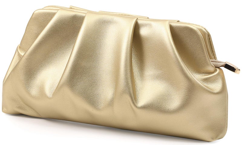 FanChris Evening Bag for Women Ruched Clutch Purse Detachable Metal Chain Crossbody Bag(Pale gold) - Image 1