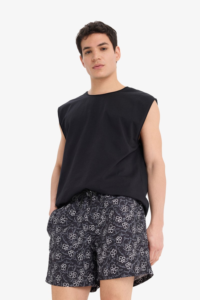 DeFacto Black Man Patterned Mesh Lined Swim Shorts Casual - Image 2