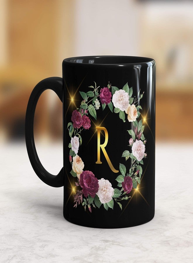 Gift Arcadia Ceramic Alphabet R Letter Flower Coffee Mug - 1 Piece, Black, 330ml (A179) - Image 2
