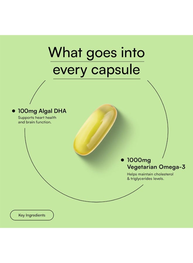 hk vitals Vegetarian Omega-3 Supplement (60 Capsules) | 1000mg with 100mg Algal DHA | For Heart & Brain - Image 2