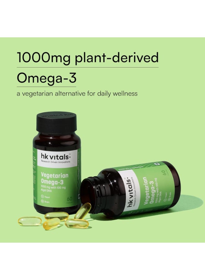 hk vitals Vegetarian Omega-3 Supplement (60 Capsules) | 1000mg with 100mg Algal DHA | For Heart & Brain - Image 4