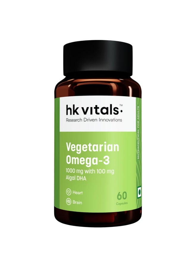 hk vitals Vegetarian Omega-3 Supplement (60 Capsules) | 1000mg with 100mg Algal DHA | For Heart & Brain - Image 1