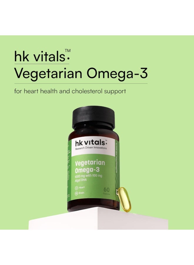 hk vitals Vegetarian Omega-3 Supplement (60 Capsules) | 1000mg with 100mg Algal DHA | For Heart & Brain - Image 3