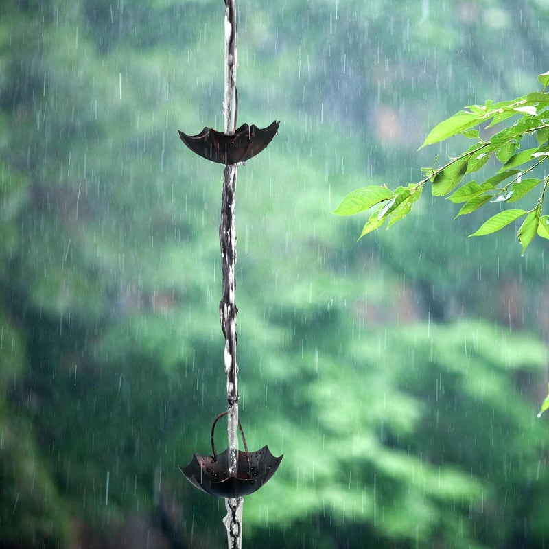 INvench Adjustable Rain Chains for Gutters, 12.5FT Outside Rain Chains with 12 Cups, Umbrella Shaped Rain Catcher Chain with Bell for Eaves Drainage, Replacement for Downpout - Image 3