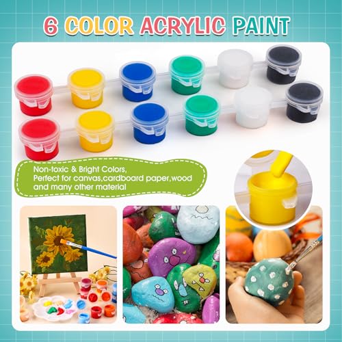 ESRICH 20 Set Mini Canvas Painting Kit, Minis Acrylic Paint Set, Valentines Day Gifts,4*4in Stretched Canvas with Easel, Acrylic Paints,Brushes,Palette,Mini Easel Canvas for Kids Adults Painting Party - Image 5