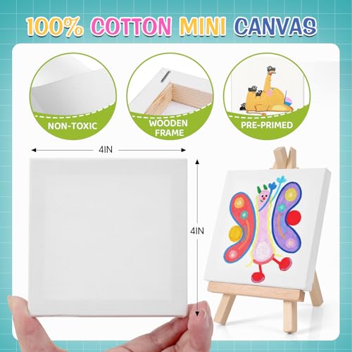 ESRICH 20 Set Mini Canvas Painting Kit, Minis Acrylic Paint Set, Valentines Day Gifts,4*4in Stretched Canvas with Easel, Acrylic Paints,Brushes,Palette,Mini Easel Canvas for Kids Adults Painting Party - Image 4