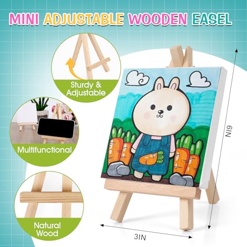 ESRICH 20 Set Mini Canvas Painting Kit, Minis Acrylic Paint Set, Valentines Day Gifts,4*4in Stretched Canvas with Easel, Acrylic Paints,Brushes,Palette,Mini Easel Canvas for Kids Adults Painting Party - Image 3