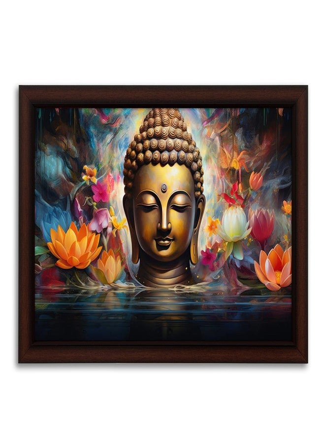 Masstone Golden Buddha Meditating Wall Painting with UV Textured Effect Framed HD, 50x35 cm Wall Hanging Photos Home Décor Wall Art For Living Room Bedroom Drawing room - Image 1