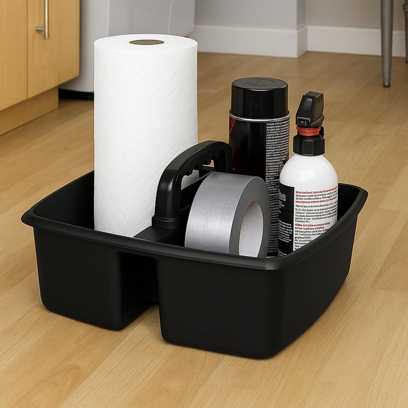 Storex 2-Compartment Large Cleaning Caddy â€“ Multipurpose Supply Organizer with Handle - Black, 1-Pack (00973A06C) - Image 2