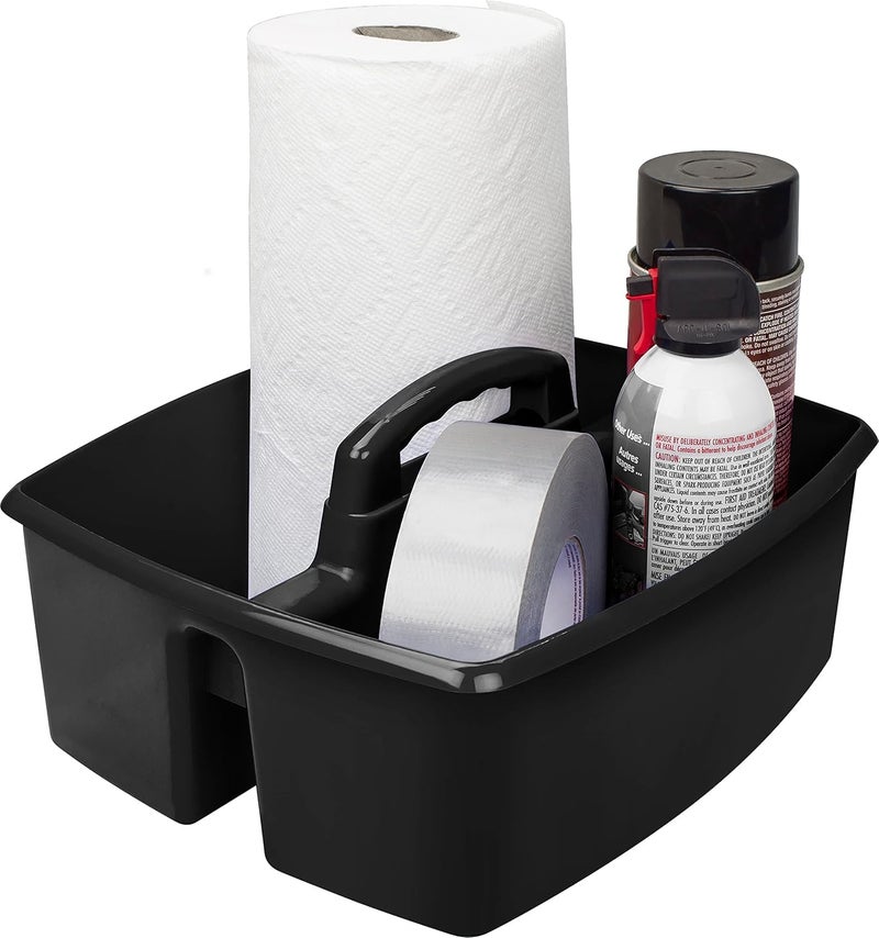 Storex 2-Compartment Large Cleaning Caddy â€“ Multipurpose Supply Organizer with Handle - Black, 1-Pack (00973A06C) - Image 1