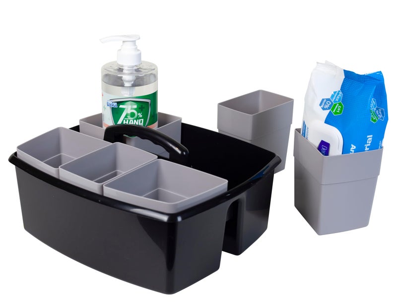 Storex 2-Compartment Large Cleaning Caddy â€“ Multipurpose Supply Organizer with Handle - Black, 1-Pack (00973A06C) - Image 3