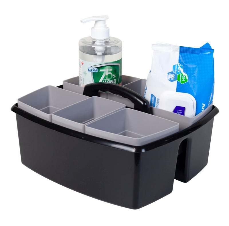 Storex 2-Compartment Large Cleaning Caddy â€“ Multipurpose Supply Organizer with Handle - Black, 1-Pack (00973A06C) - Image 4