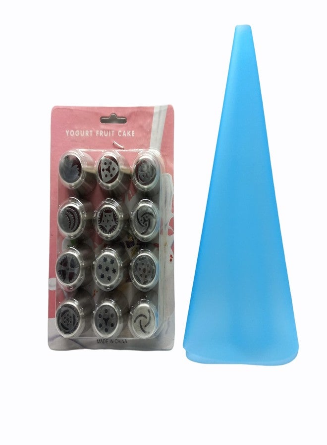 Tim Hawk®Cake Decoration Silicone Icing Piping Bag & 12 PCS Cake Decorating Nozzle Stainless Steel Frosting Nozzles Set/Icing Tips Cake Cupcake Muffin Decorating Tool, Reusable & Washable,Set of 2. - Image 1