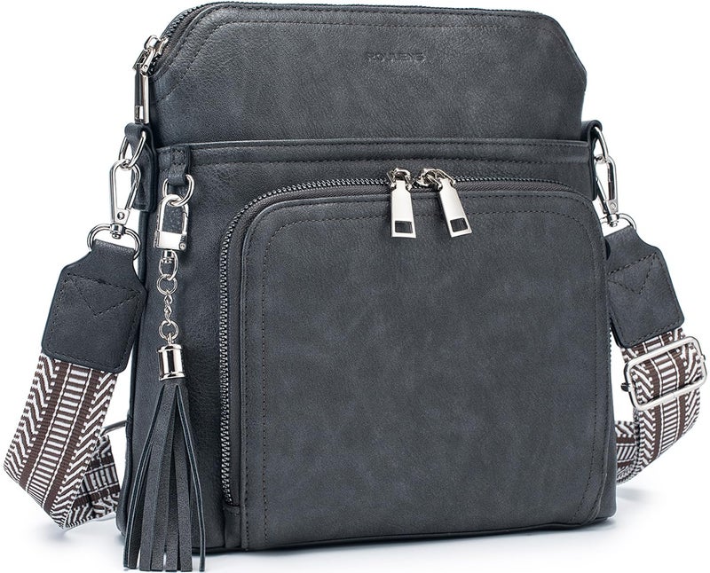 Roulens Crossbody Purse for Women Vegan Leather Medium Crossbody Wallet Bag for Travel Women Shoulder Handbags with Tassel - Image 1