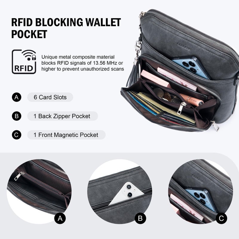 Roulens Crossbody Purse for Women Vegan Leather Medium Crossbody Wallet Bag for Travel Women Shoulder Handbags with Tassel - Image 2