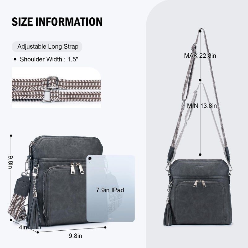 Roulens Crossbody Purse for Women Vegan Leather Medium Crossbody Wallet Bag for Travel Women Shoulder Handbags with Tassel - Image 3