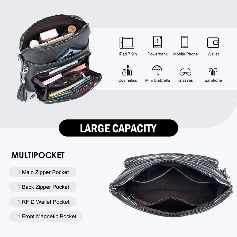 Roulens Crossbody Purse for Women Vegan Leather Medium Crossbody Wallet Bag for Travel Women Shoulder Handbags with Tassel - Image 4