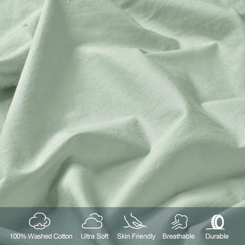 PHF 100% Garment Washed Cotton Fitted Sheet Twin Size (99cm x 190cm), Cozy Cloud Soft Bottom Sheet with Elastic 40cm Deep Pocket, Easy Fit and Breathable, without Pillowcase, Artemisia Green - Image 2