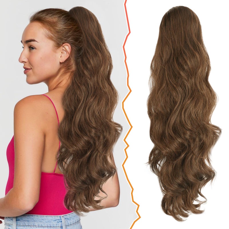 BARSDAR إكستنشن ذيل الحصان BARSDAR بطول 26 بوصة ومجعد مع حبل سحب للنساء