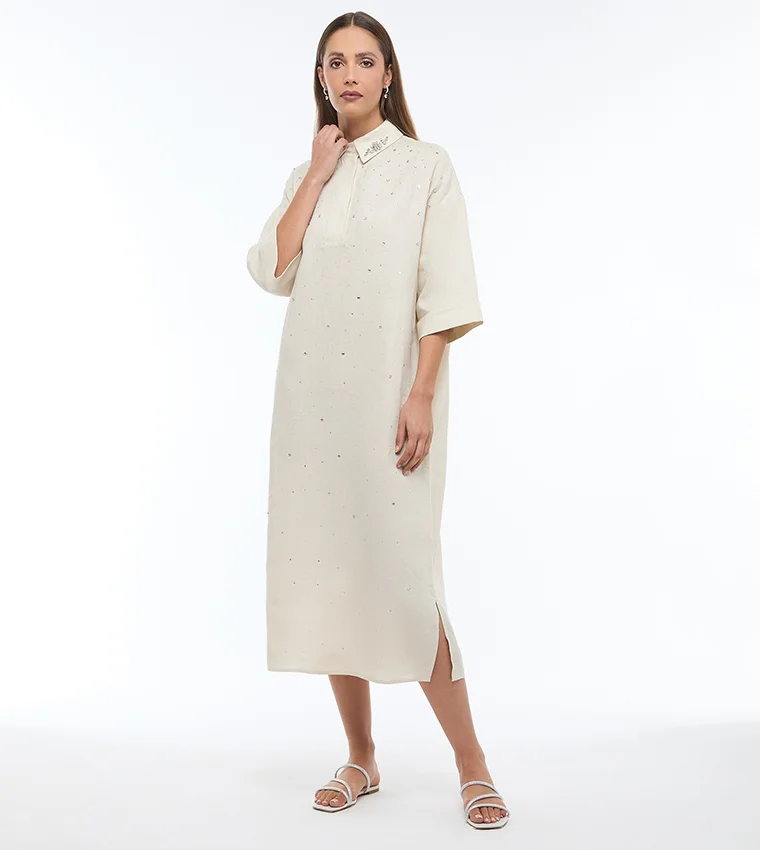 بي سي بي جي BCBG DRESS WITH EMBELLISHED COLLAR