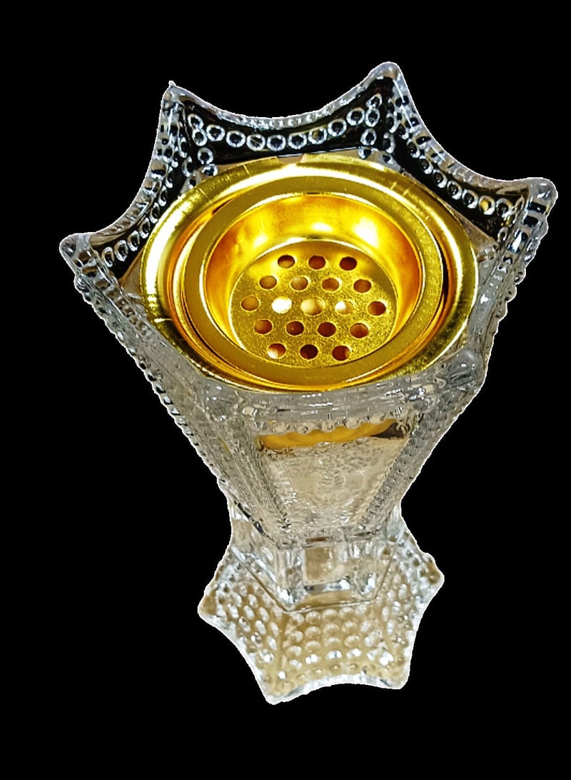 صقوير مبخرة بخور عربية فاخرة من الكريستال (شفاف) / مدخان / مبخرة / قاعدة زهور معدنية مع حامل زجاجي - Image 2