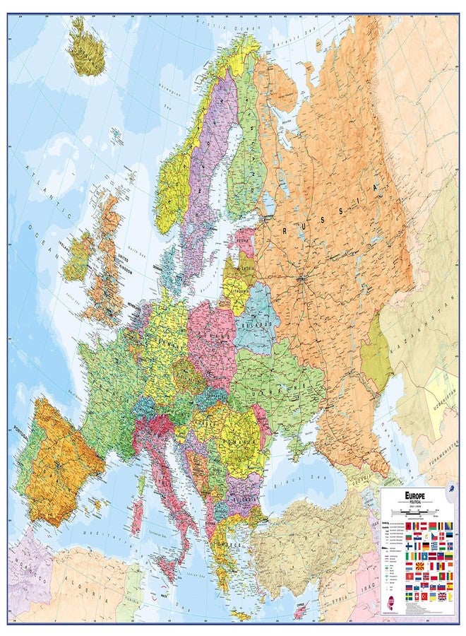 Maps International Large Political Europe Educational Wall Map Poster - Front Sheet Laminated - 33.1 x 46.8 inches - Image 1