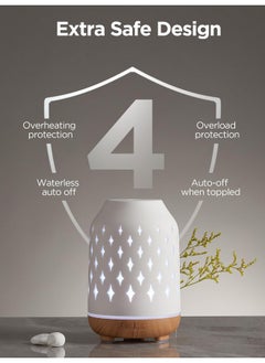 InnoGear Aromatherapy Diffuser 150Ml Ceramic Diffuser Ultrasonic Humidifier Cool Mist Essential Oil Diffusers For Home Air Diffuser With 2 Mist Modes Waterless Auto Off White  - Image 4