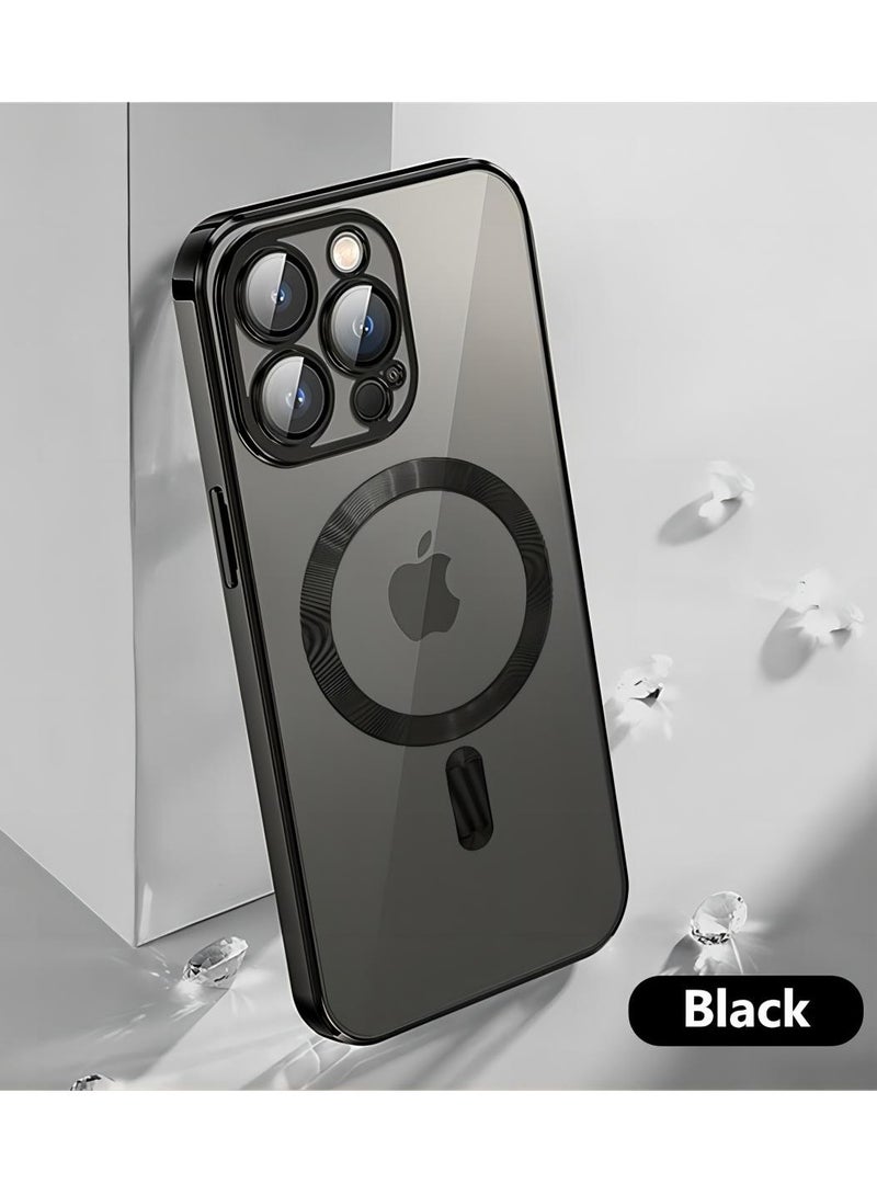 IPhone 15 Pro Max Magsafe Case 6.7 Inch Slim Thin Magnetic Case, Yellowing-Resistant, Anti-Drop Shock Absorption, Anti-Scratch and Hard Back Crystal Case Cell Phone Cover for iPhone 15 Pro Max Black - Image 1