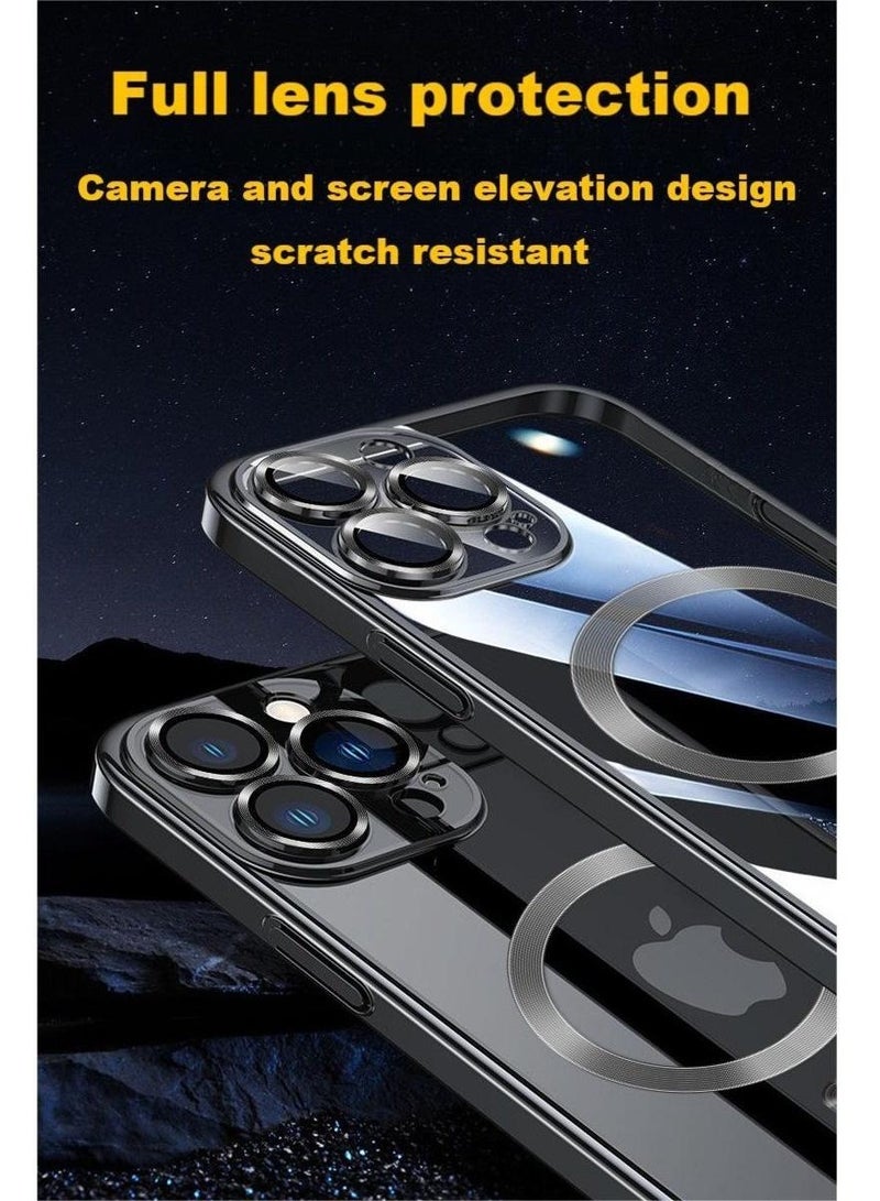 IPhone 15 Pro Max Magsafe Case 6.7 Inch Slim Thin Magnetic Case, Yellowing-Resistant, Anti-Drop Shock Absorption, Anti-Scratch and Hard Back Crystal Case Cell Phone Cover for iPhone 15 Pro Max Black - Image 2