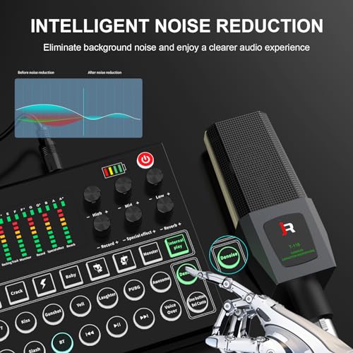 RHM M9 Podcast Equipment Bundle, All-in-One Audio Interface with Microphone & Earphone, 13 Sound Effects, Support Voice Changing/Noise Reduction/Elimination, Great for TikTok, Youtube, Facebook live - Image 3